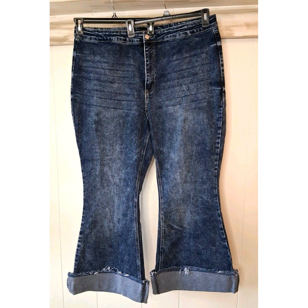 Fashion Nova Wide Cuff Jeans 22 Distressed Festival Boho FN1236HFLAT Stretch